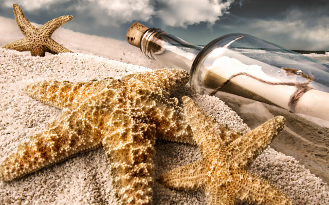 Bottle starfish beach sand seashell free wallpaper for desktop - medium preview image