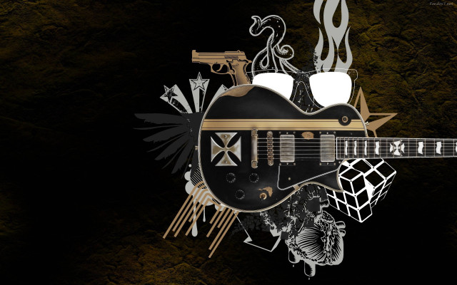 Guitar black gold background black free wallpaper for desktop - medium preview image