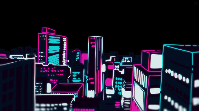 City skyline neon lights buildings free wallpaper for desktop - medium preview image