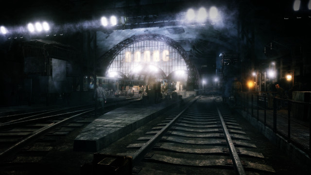 Train station dark person flashlight free wallpaper for desktop - medium preview image