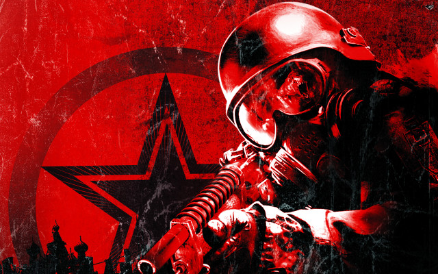 Soldier gun helmet red background free wallpaper for desktop - medium preview image