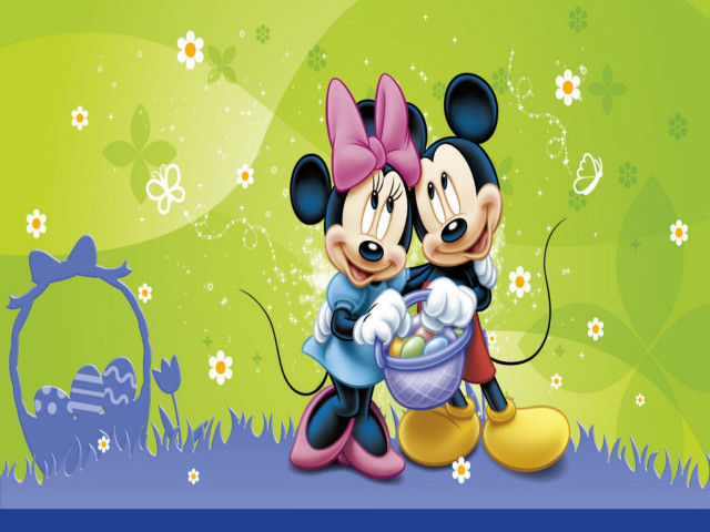 Mickey minnie hugging green background free wallpaper for desktop - medium preview image