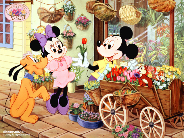 Mickey minnie flower shop wagon free wallpaper for desktop - medium preview image
