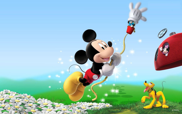 Mickey flying red object yellow free wallpaper for desktop - medium preview image
