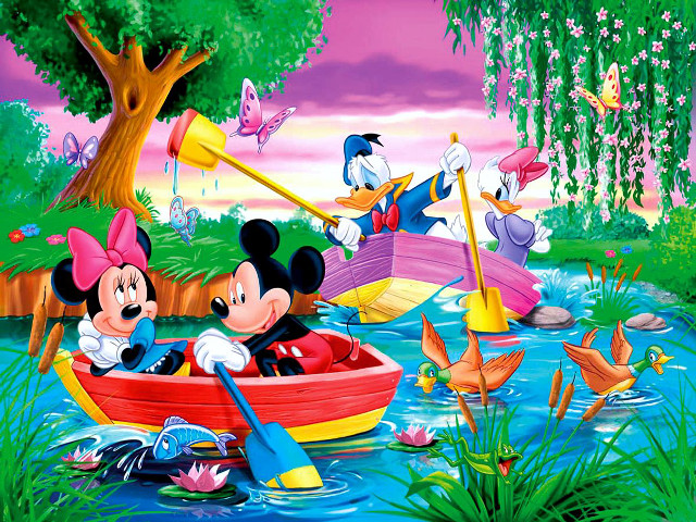 Mickey minnie boat river ducks free wallpaper for desktop - medium preview image