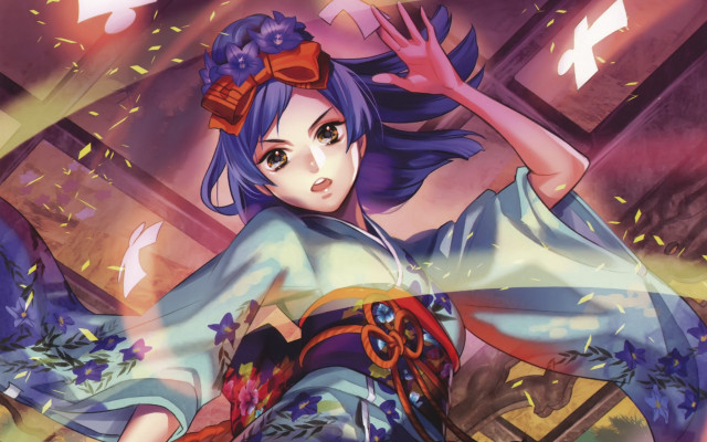 Woman kimono fan red bow free wallpaper for desktop - medium preview image