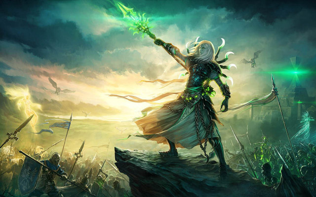 Man green staff rock forest free wallpaper for desktop - medium preview image