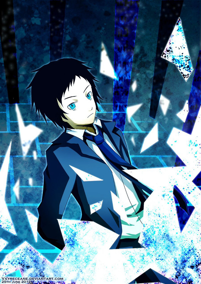 Anime character blue background black free wallpaper for mobile - medium preview image