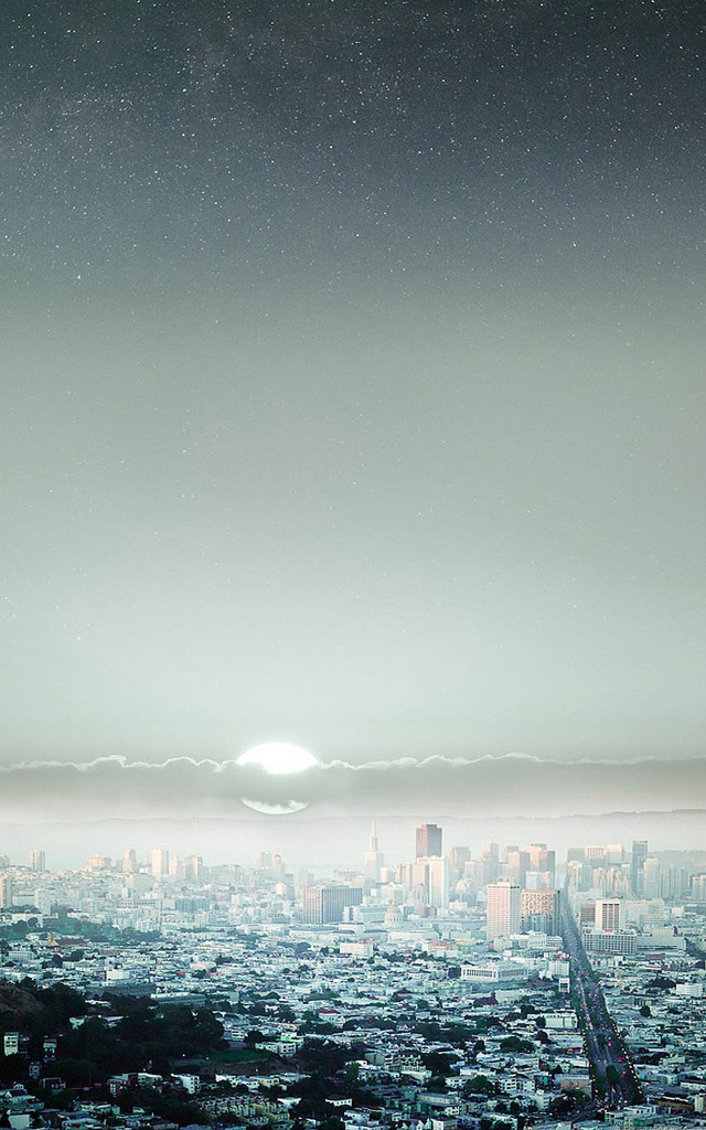 Cityscape bright sun distant object free wallpaper for mobile - medium preview image