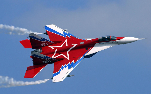 Red white blue fighter jet free wallpaper for desktop - medium preview image