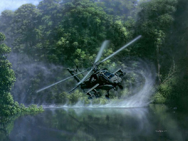 Helicopter lake trees mist forest free wallpaper for desktop - medium preview image