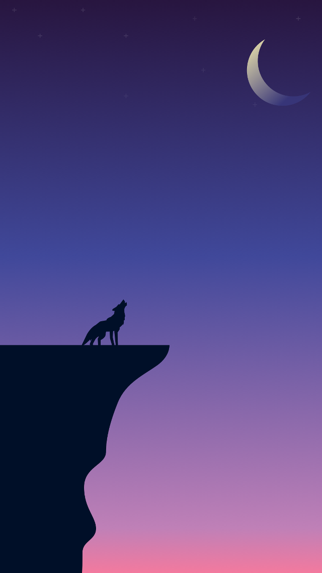 Wolf cliff night crescent moon free wallpaper for mobile - medium preview image