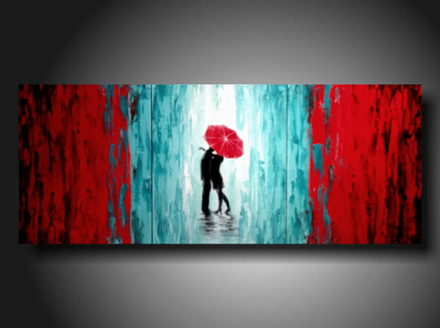 Couple rain umbrella abstract impressionist free wallpaper for desktop - medium preview image