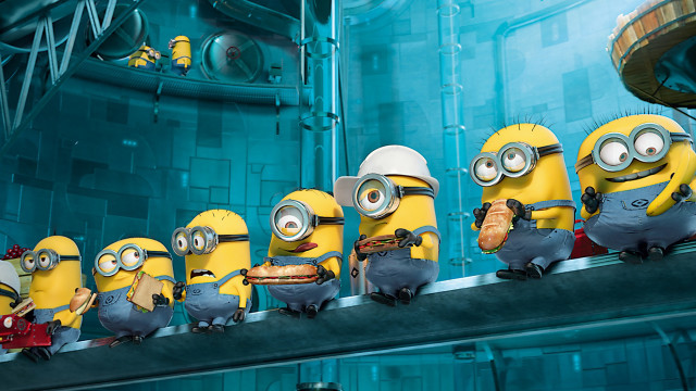 Minions lined up movie scene free wallpaper for desktop - medium preview image