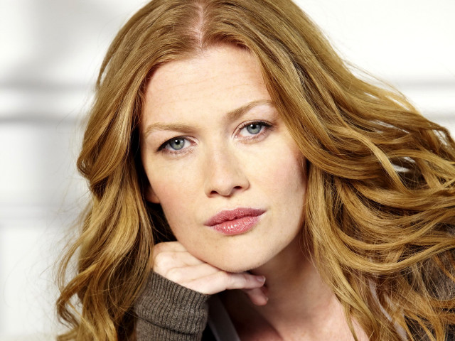 Woman red hair sweater hand free wallpaper for desktop - medium preview image