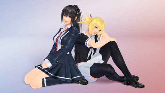 Anime girls pink blue background free wallpaper for desktop - medium preview image