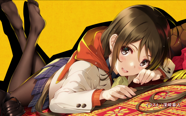 Woman bed redblanket yellowbackground puzzle free wallpaper for desktop - medium preview image