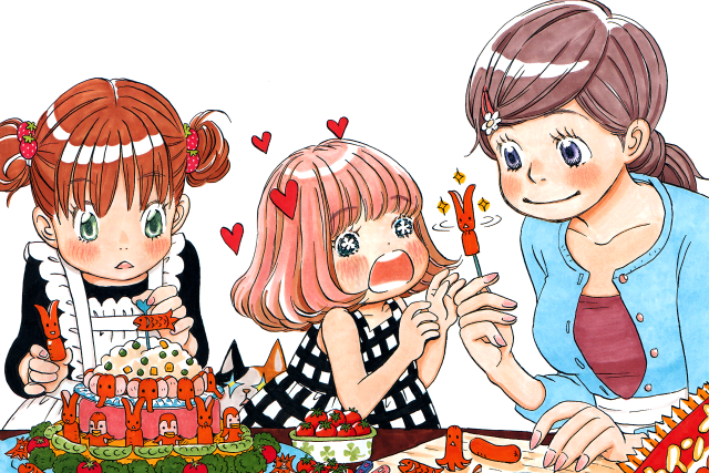 Three girls table cake candles free wallpaper for desktop - medium preview image