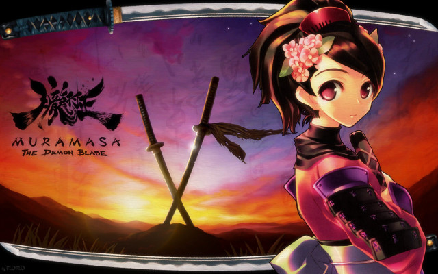 Woman kimono sunset painting sword free wallpaper for desktop - medium preview image
