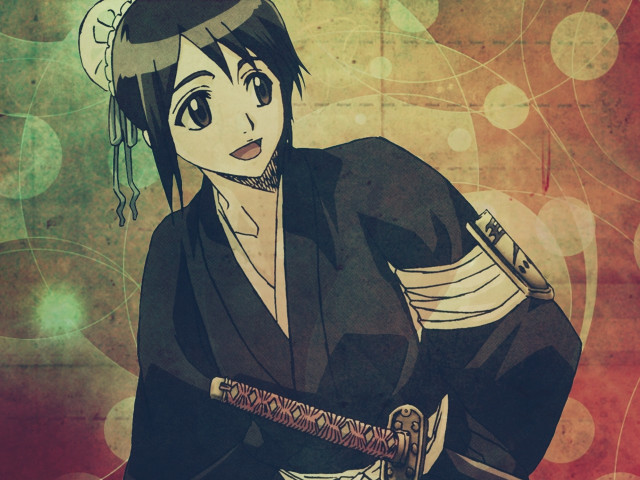 Woman kimono sword circles background free wallpaper for desktop - medium preview image