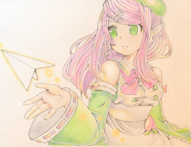 Pink haired girl paper airplane free wallpaper for desktop - medium preview image