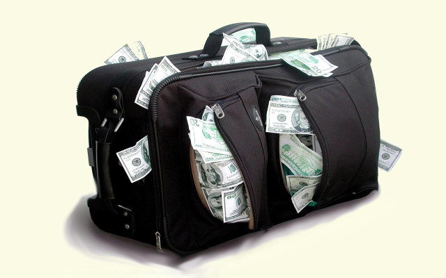 Suitcase money zippered pocket sticking free wallpaper for desktop - medium preview image