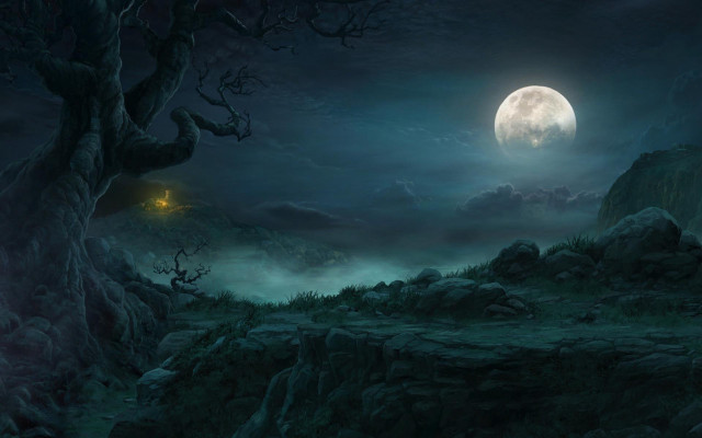Dark forest full moon gothic free wallpaper for desktop - medium preview image