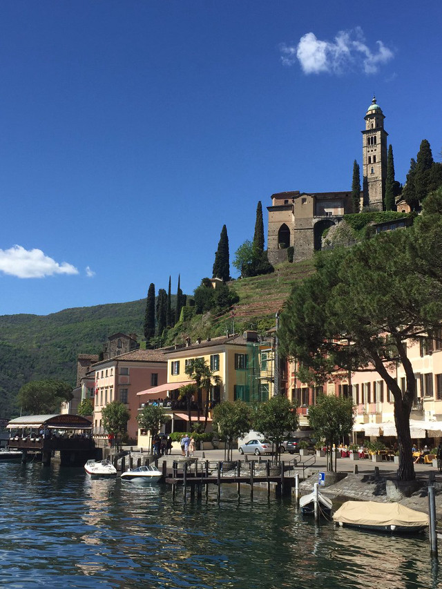 Small town hill water boats free wallpaper for mobile - medium preview image