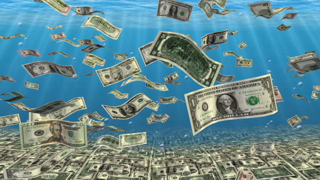 Money floating ocean floor blue free wallpaper for desktop - medium preview image