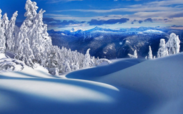Snowy mountain trees clouds blue free wallpaper for desktop - medium preview image
