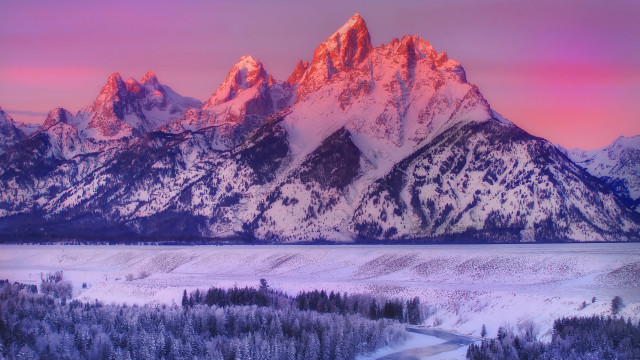 Mountain range river sunset pink #2 free wallpaper for desktop - medium preview image