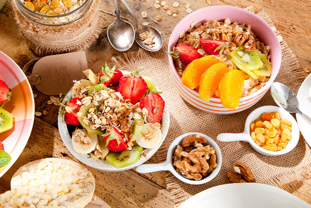 Fruit cereal nuts salad table free wallpaper for desktop - medium preview image