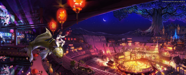 Woman dragon flying city night free wallpaper for desktop - medium preview image