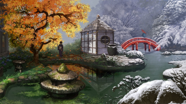 Man standing bridge river park free wallpaper for desktop - medium preview image