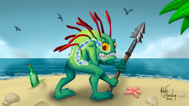 Green creature spear beach beer free wallpaper for desktop - medium preview image