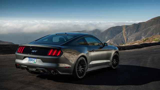 Gray mustang parked mountain road free wallpaper for desktop - medium preview image