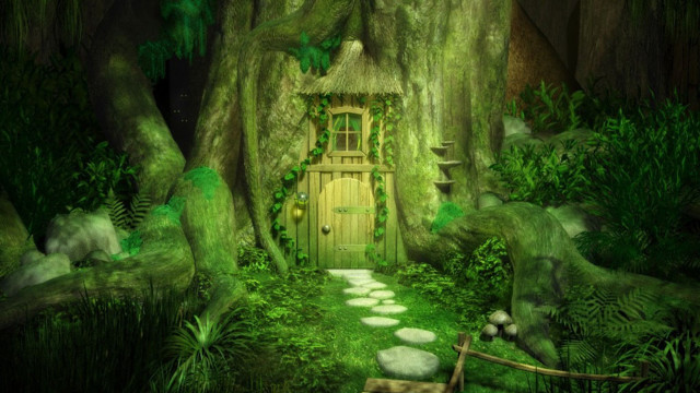Green door forest path treehouse free wallpaper for desktop - medium preview image