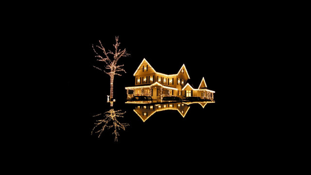Christmas lights house tree reflection free wallpaper for desktop - medium preview image