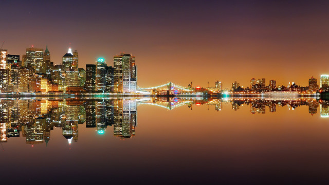 City skyline night reflection water #2 free wallpaper for desktop - medium preview image