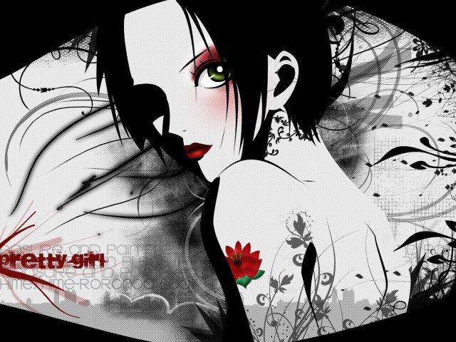 Woman flower tattoo black background free wallpaper for desktop - medium preview image