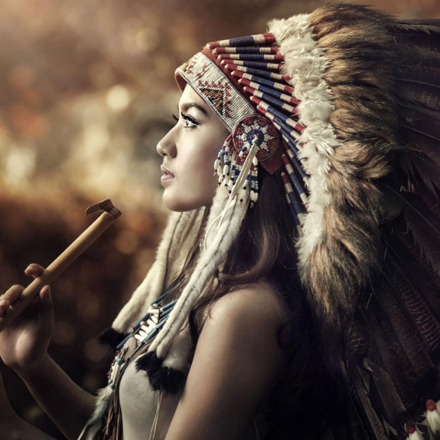 Native american woman serious stick free wallpaper for tablet - medium preview image