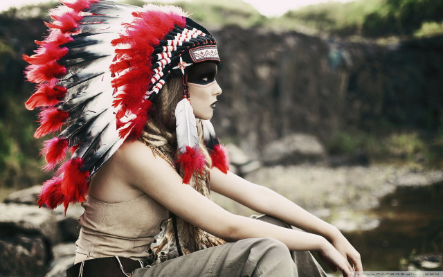 Woman native american headdress rock #3 free wallpaper for desktop - medium preview image