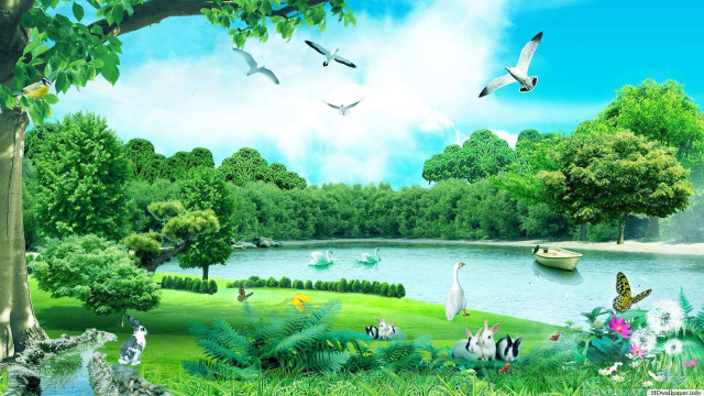 Lake birds animals boat water free wallpaper for desktop - medium preview image