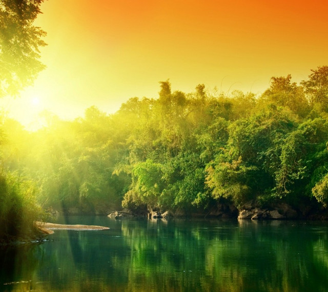 River trees sun sky water free wallpaper for tablet - medium preview image