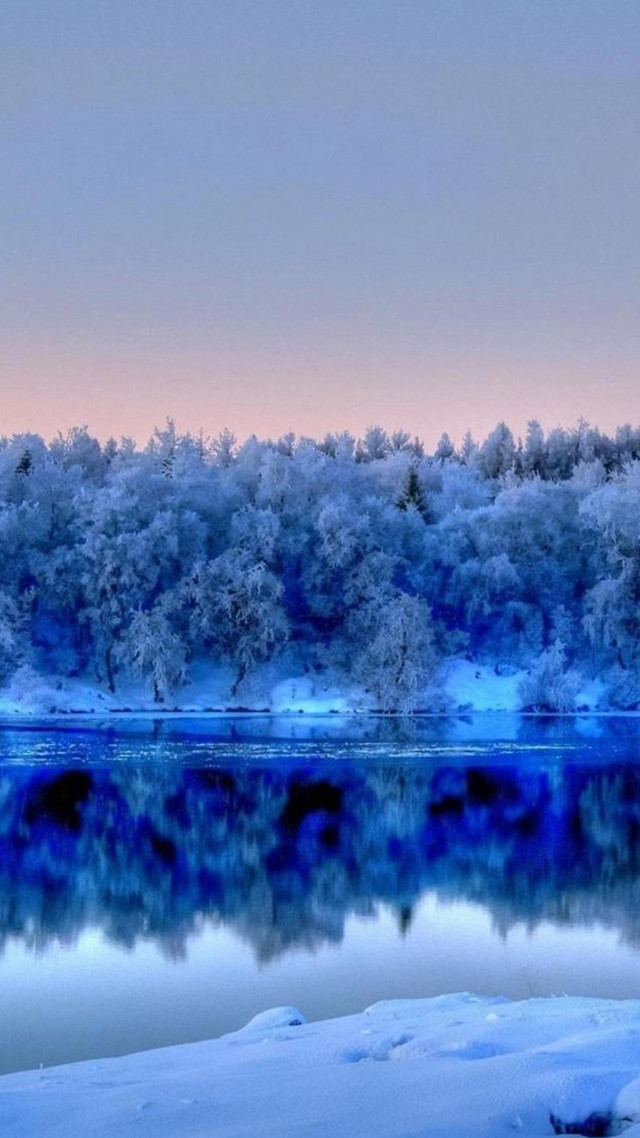 Lake trees winter snow impressionism free wallpaper for mobile - medium preview image