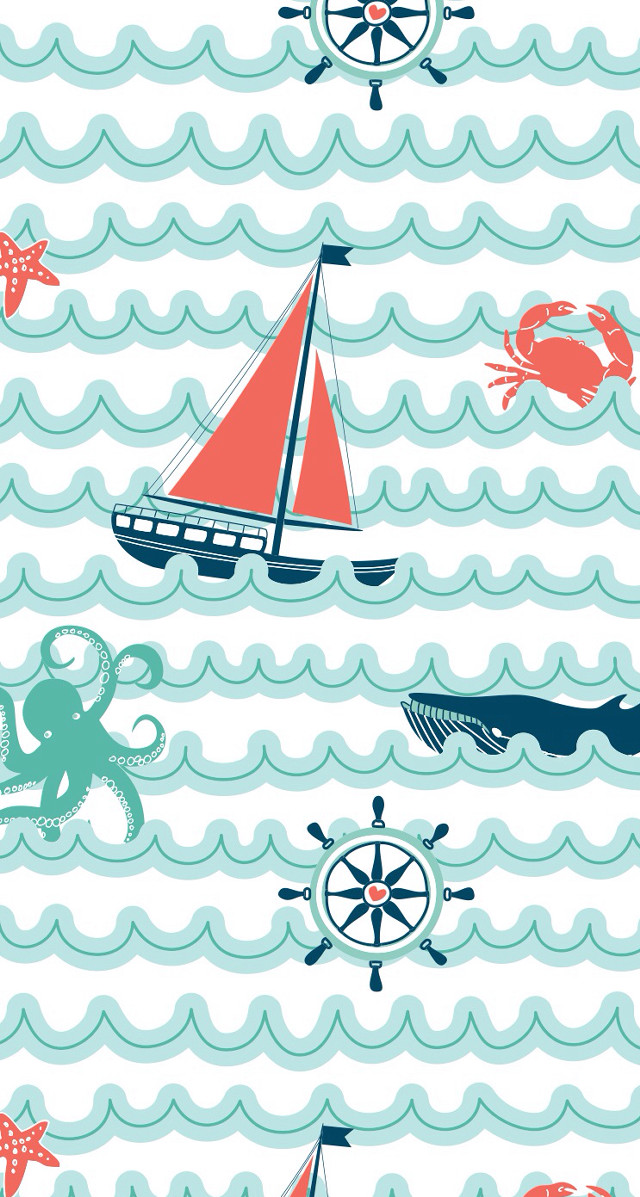 Blue red boat octopus white free wallpaper for mobile - medium preview image