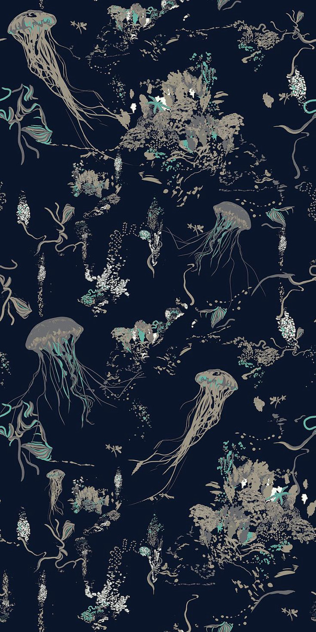 Blue white jellyfish seaweed background free wallpaper for mobile - medium preview image