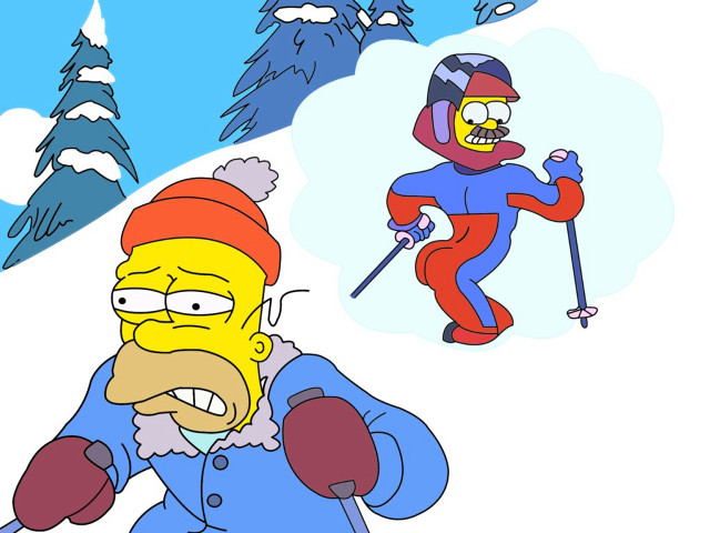 Cartoon character skiing snow bird free wallpaper for desktop - medium preview image