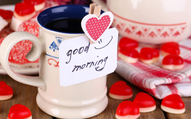Coffee good morning hearts closeup free wallpaper for desktop - medium preview image