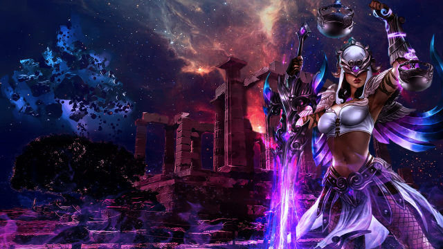 Woman white outfit sword purple free wallpaper for desktop - medium preview image